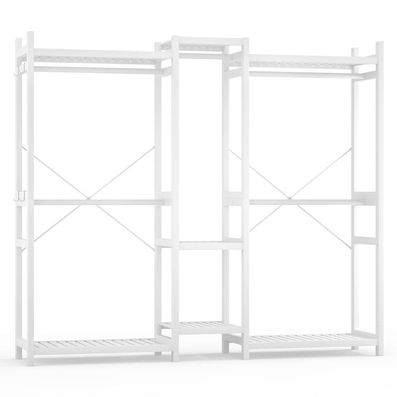 Bamboo Closet System Clothes Rack, Large Freestanding Garment Rack Clothing Rack for Hanging Clothes