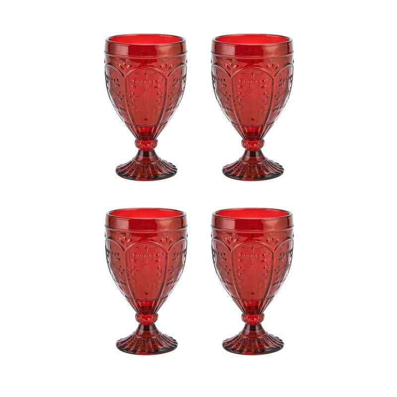 Fitz and Floyd Trestle Glassware Ornate Goblets, Red