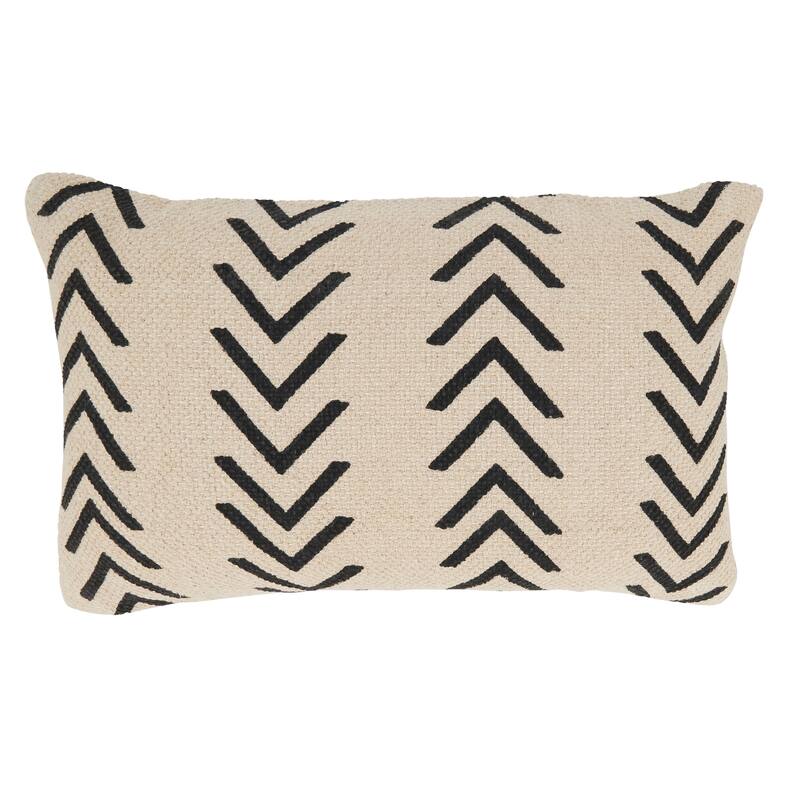 Cotton Pillow With Chevron Design - Polyester - Natural - 12"x20"