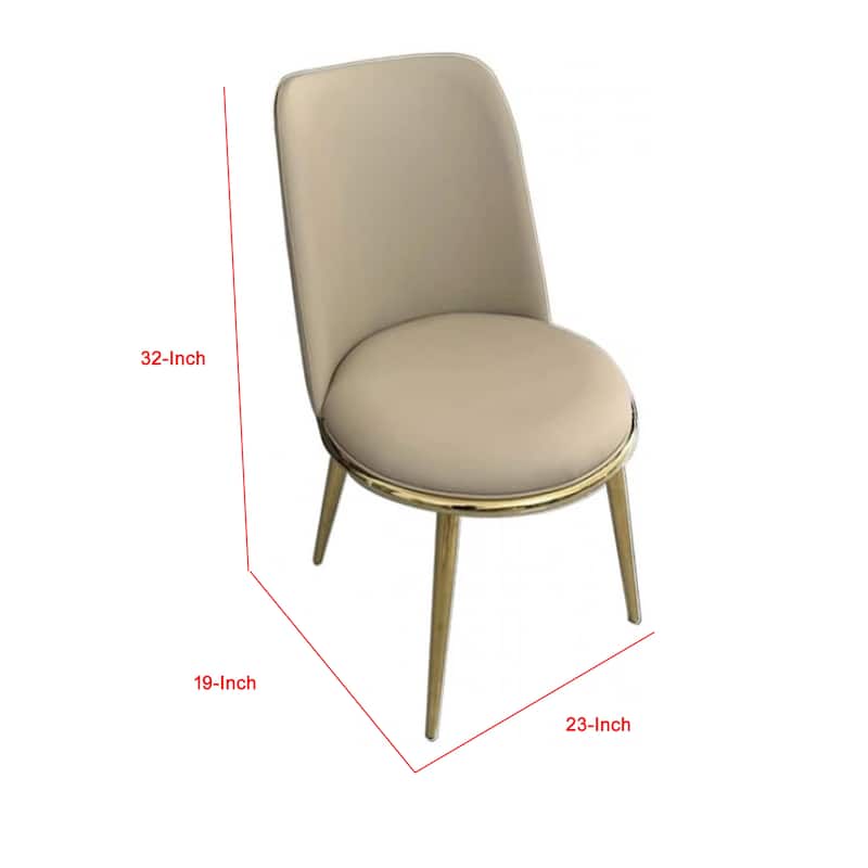 Relli Side Dining Chair Set of 2, Gold Metal, Taupe Faux Leather, Round Seats