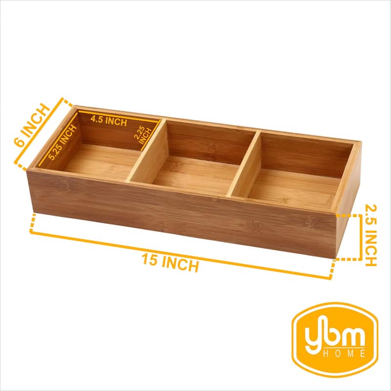 YBM Home & Kitchen 3-compartment Bamboo Drawer Organizer Box Size 15Lx6Wx2.5H #327