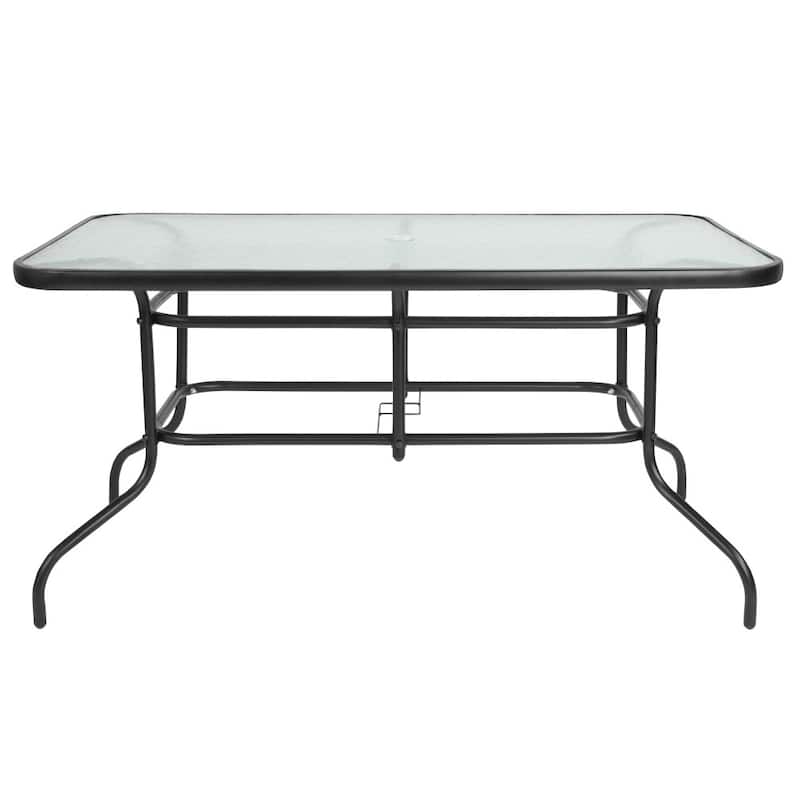 Rectangular Glass Metal Patio Table with Umbrella Hole