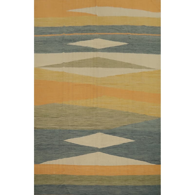 Hand Woven Oriental 100% Wool Carpet Southwestern Modern Oranges & Rust Kilim Area Rug - 12' 9'' X 9' 9''