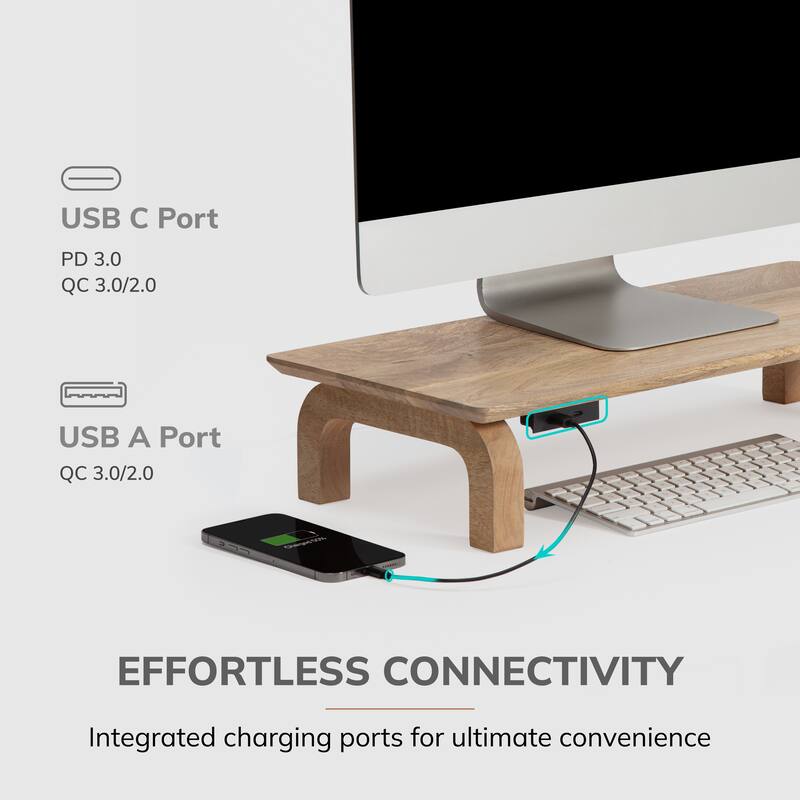 Jani Wood Monitor Stand Riser Desk - Ergonomic Design Stand, Desktop Organizer Table for Home, Office Workspace, Gaming Desk