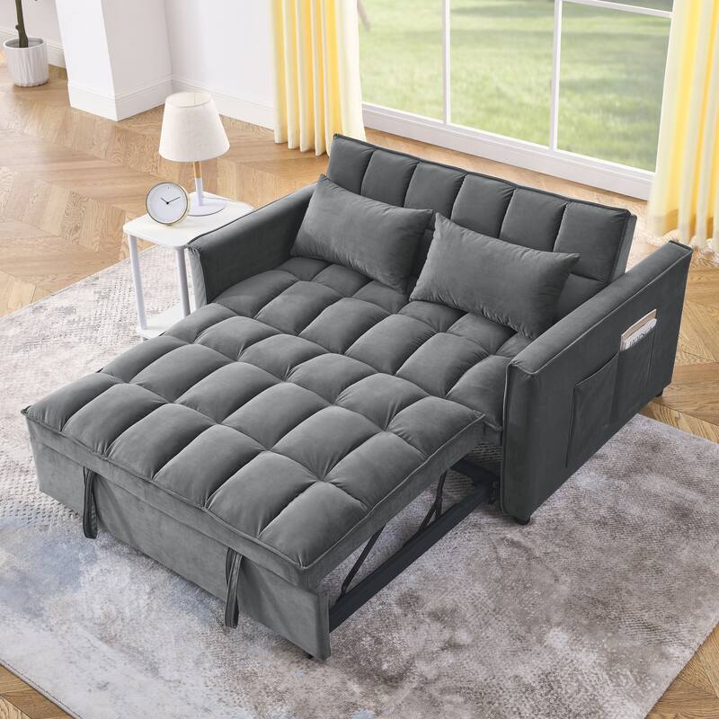 53.94" Velvet 3 in1 Loveseat Pull-Out Sofa Bed withTwo Side Pockets and Adjustable Backrest for Living Room
