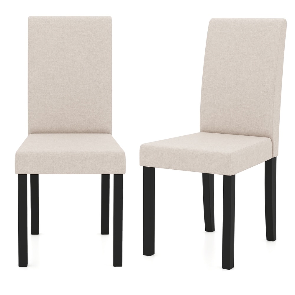 Gymax Dining Chair Set of 2 Fabric Upholstered Rubber Wood Legs Side