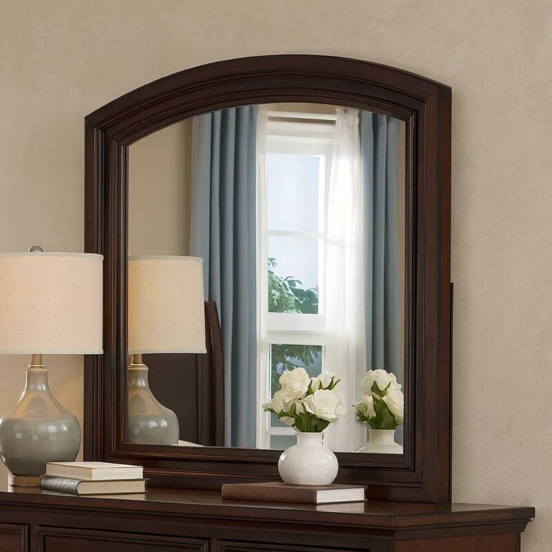 Wooden Mirror with Raised Frame and Molded Details, Brown
