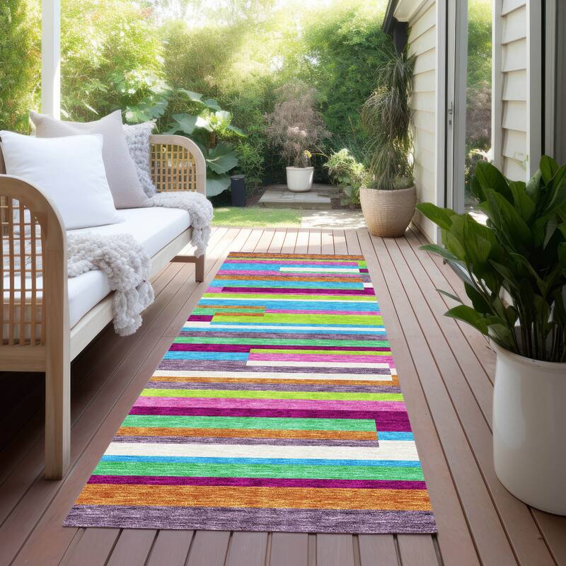 Machine Washable Indoor/ Outdoor Modern Stripes Chantille Rug - Lavender - 2'3" x 7'6"