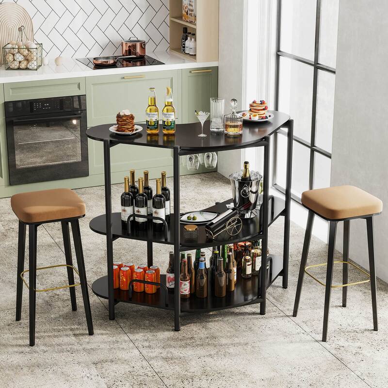 Costway 3-Tier Home Bar Unit with Stemware Racks & Storage Shelves - See Details