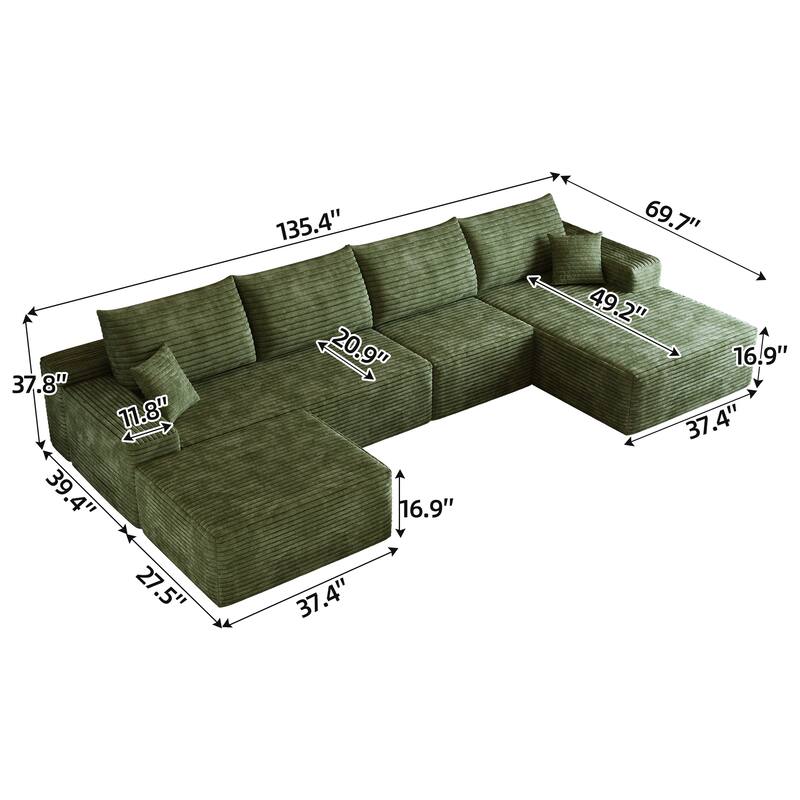 Floor Standing Symmetrical Sectional Sofa with Chaise and Ottoman