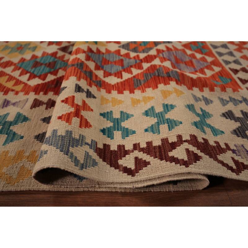 South Western Kilim Oriental Area Rug Flatweave Wool Carpet - 9'7" x 13'3"