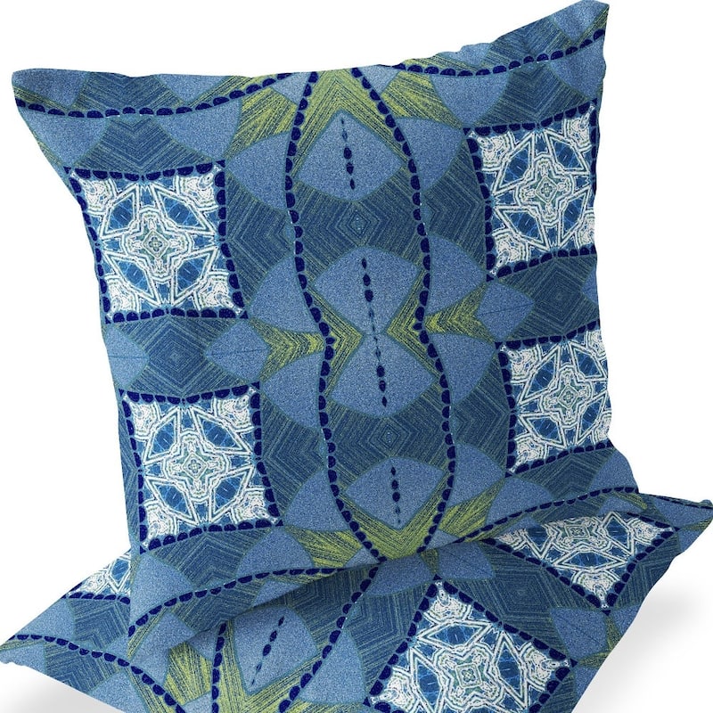 HomeRoots Set of Two 16" X 16" Blue and Yellow Blown Seam Eclectic Indoor Outdoor Throw Pillow - 16.00' X '16.00' X '5.00