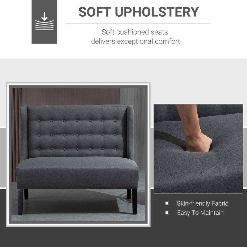 HOMCOM Linen Fabric Upholstery Double Sofa Tufted Loveseat Armless Couch Living Room Furniture with Wood Legs - 28.75*43.25*36.5