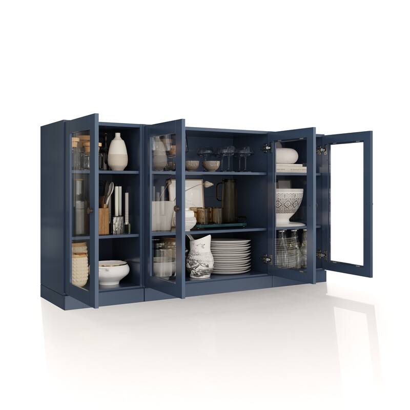 Palace Imports 100% Solid Wood 65" Sideboard with Clear Glass Doors and Adjustable Shelves