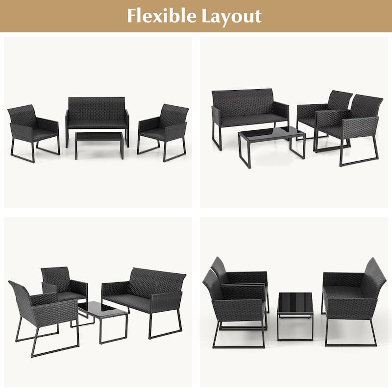 Costway 4 PCS Patio Wicker Furniture Set Outdoor Conversation with - See Details