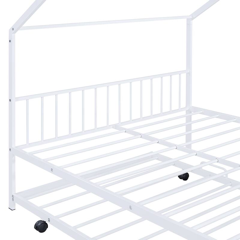 Full Size Metal House Bed with Twin Size Trundle