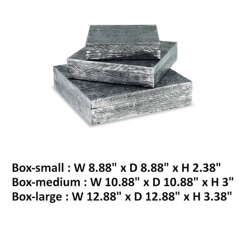 Lida Decorative Storage Box Set of 3, Wood and Pewter Gray Metal Finish