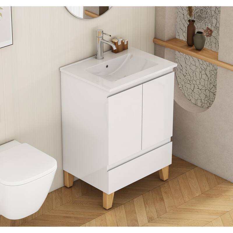 24" Bathroom Vanity with Sink, Wall-Mounted Floating Plywood Bathroom Storage Cabinet with Drawers
