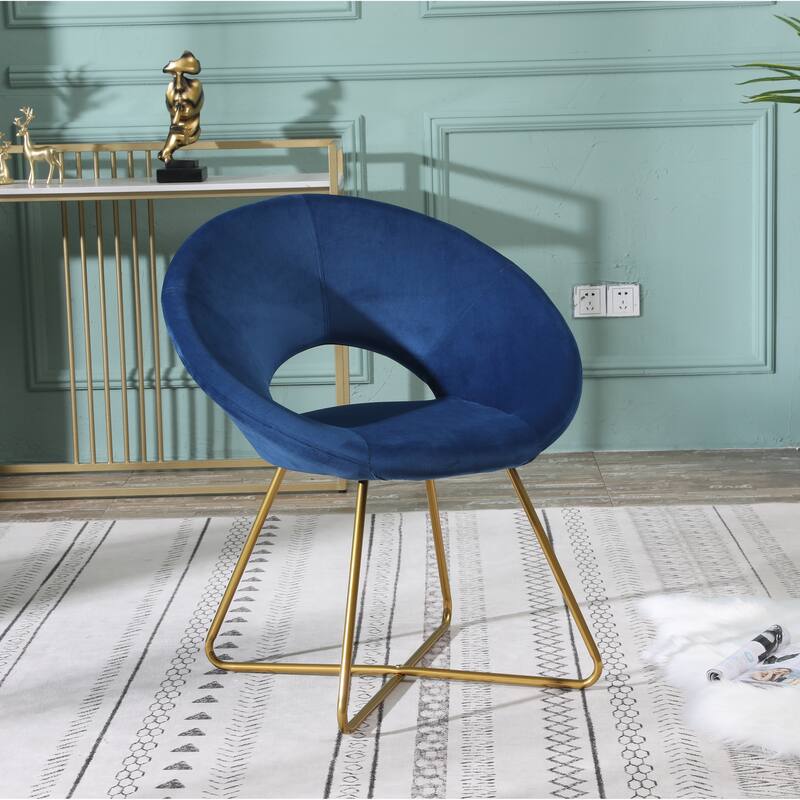 Blue Modern 28" Polyester Upholstered Accent Chair with Gold Tone Finished Base and Metal Sled Legs