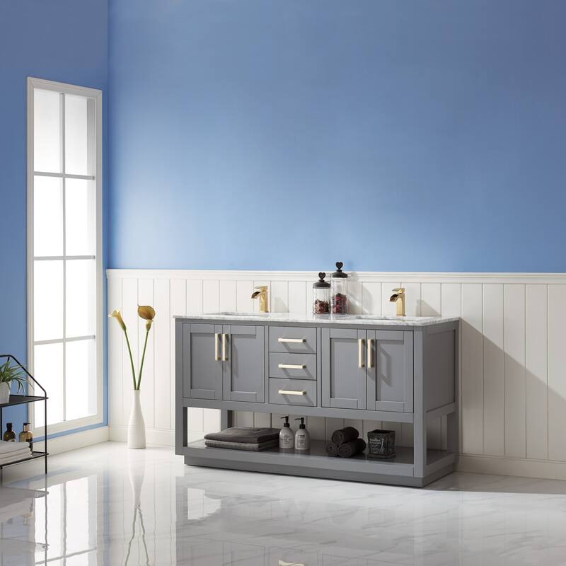 Altair Remi Double Bathroom Vanity Set Carrara White Marble Top