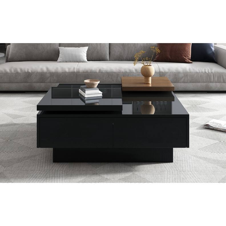 Modern Movable Block Coffee Table with Hidden Storage - High Gloss Square Design for Living Room