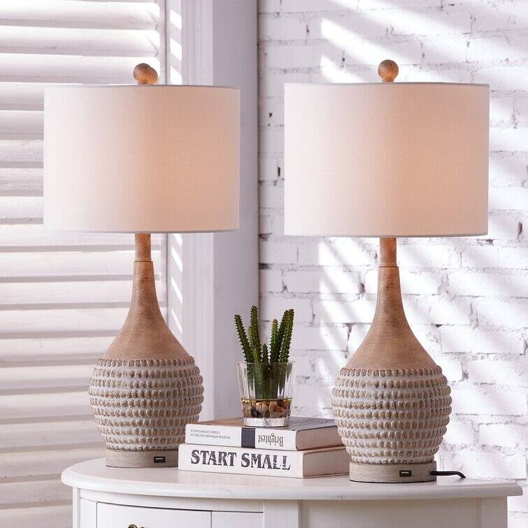 Maxax 24.75" Brown Table Lamp Set with USB (Set of 2)