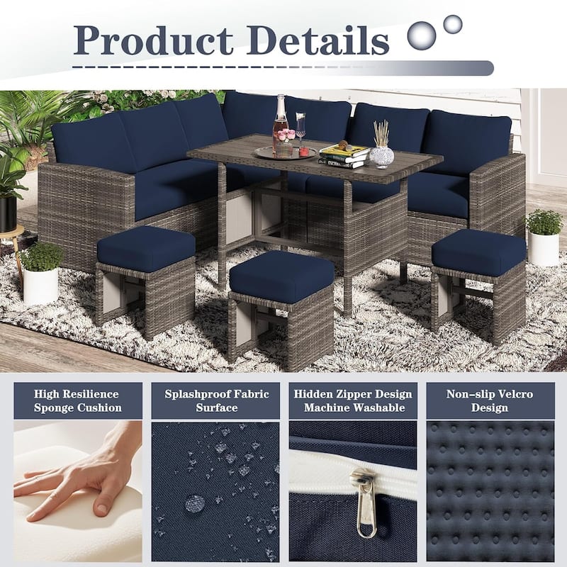 AECOJOY 7 Pieces Patio Furniture Set Outdoor Sectional Sofa Rattan Conversation Set