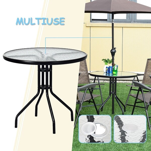 round glass table top with umbrella hole