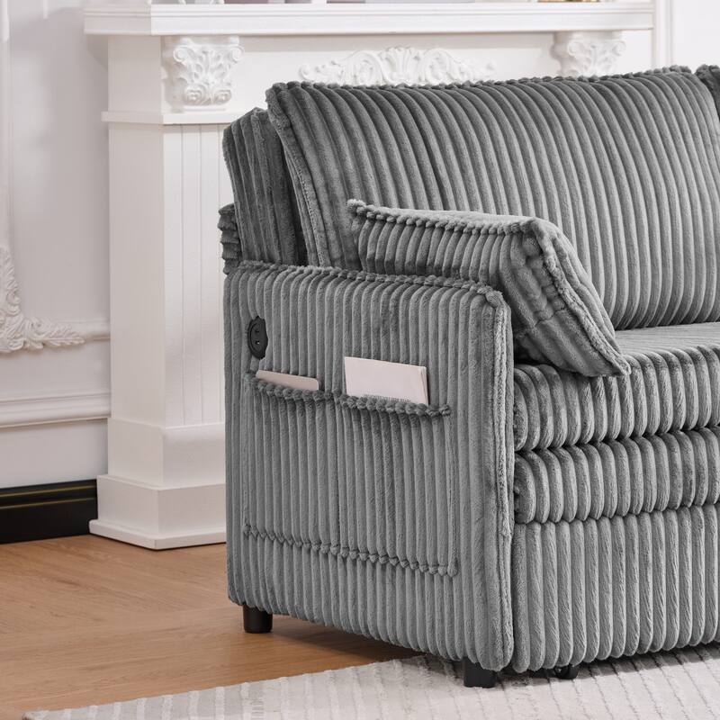 Roomfitters 73" Modern Corduroy Sofa Bed with Pull-out Sleeper Design, Modular Daybed with Storage Pocket & Pillows