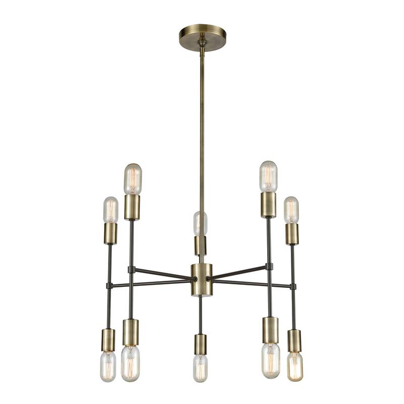 Up Down Century 24-inch Wide 10-Light Chandelier in Antique Brass