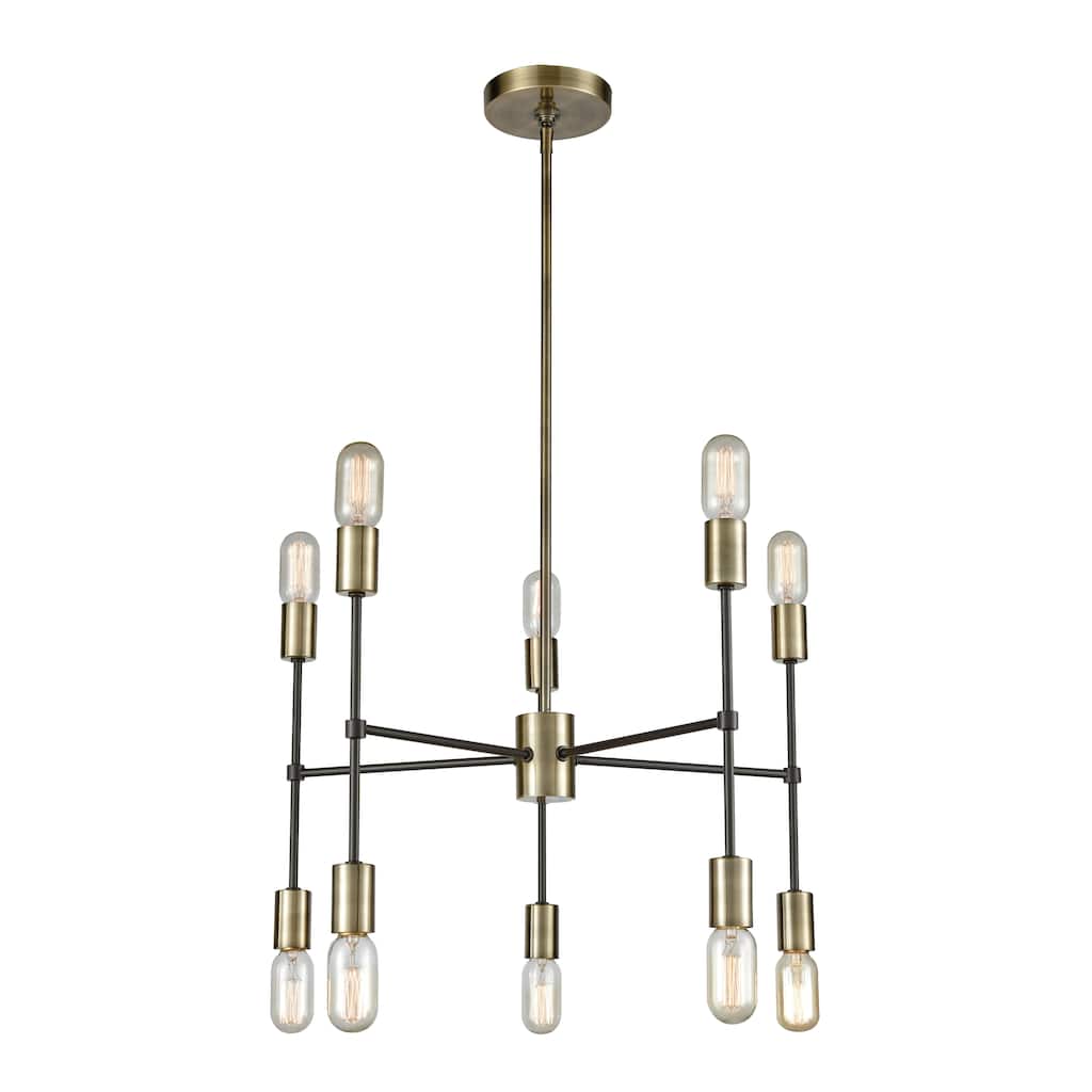 Up Down Century 24-inch Wide 10-Light Chandelier in Antique Brass