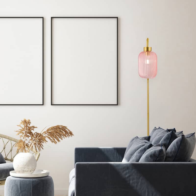 Adrienne River of Goods Pink Glass and Metal Retro Wall Sconce - 5.375" x 8.625" x 32.25"