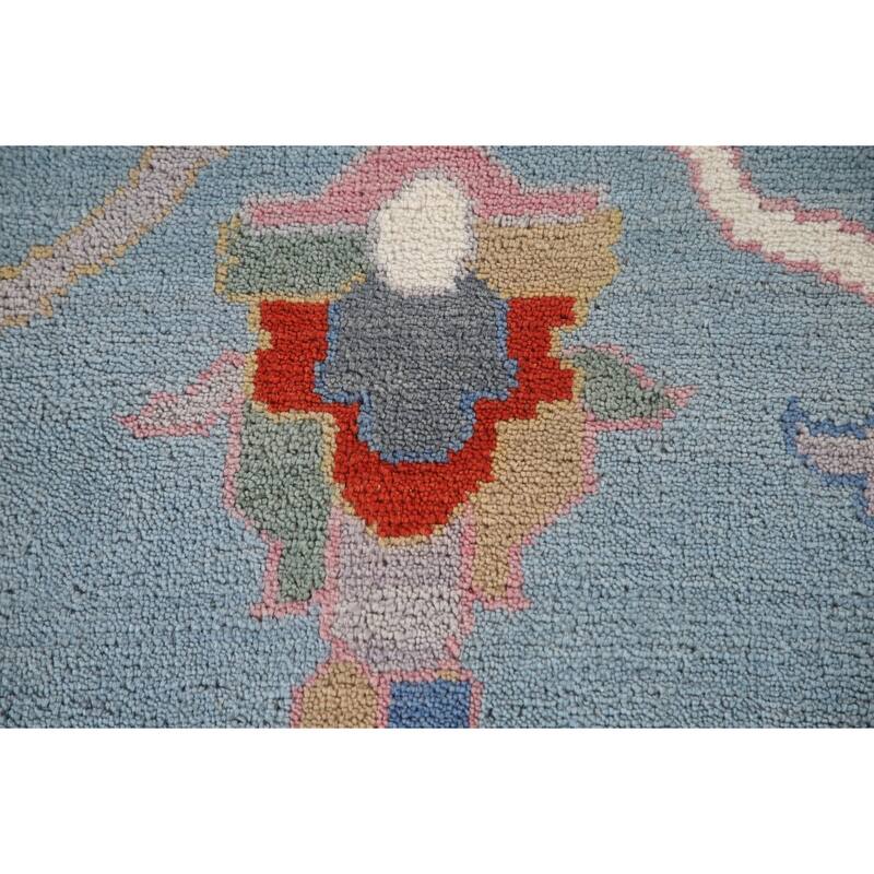 Light Blue Oushak Area Rug Hand-Knotted Floral Wool Carpet - 8'11"x 11'8"