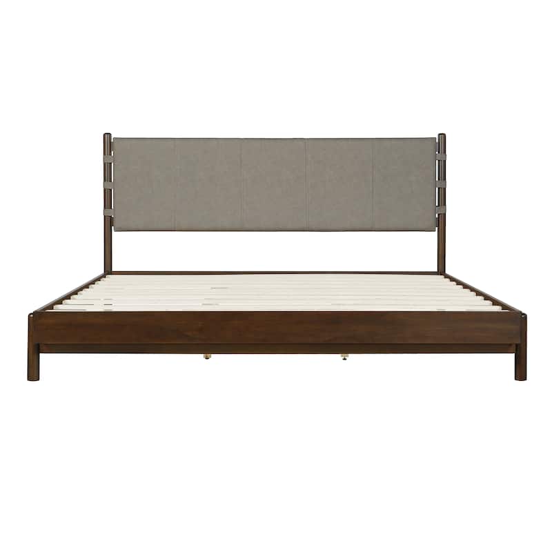 Premium Rubber Wood Platform Bed Frame, King Bed Frame with Headboard Included, Mid Century Modern Bed