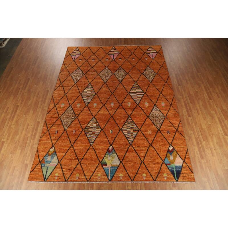All-Over Trellis Moroccan Oriental Large Rug Handmade Wool Carpet - 10'1" x 14'1"
