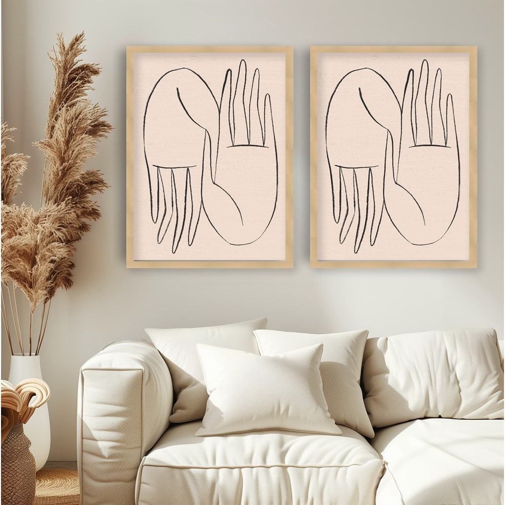 "Helping Hands" Set of Two Framed Textured Wall Art - Multi-Color