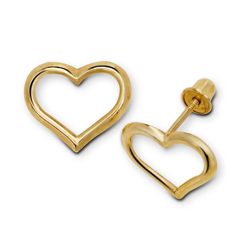 Curata 14K Gold Polished Open Heart Screw Back Stud Earrings