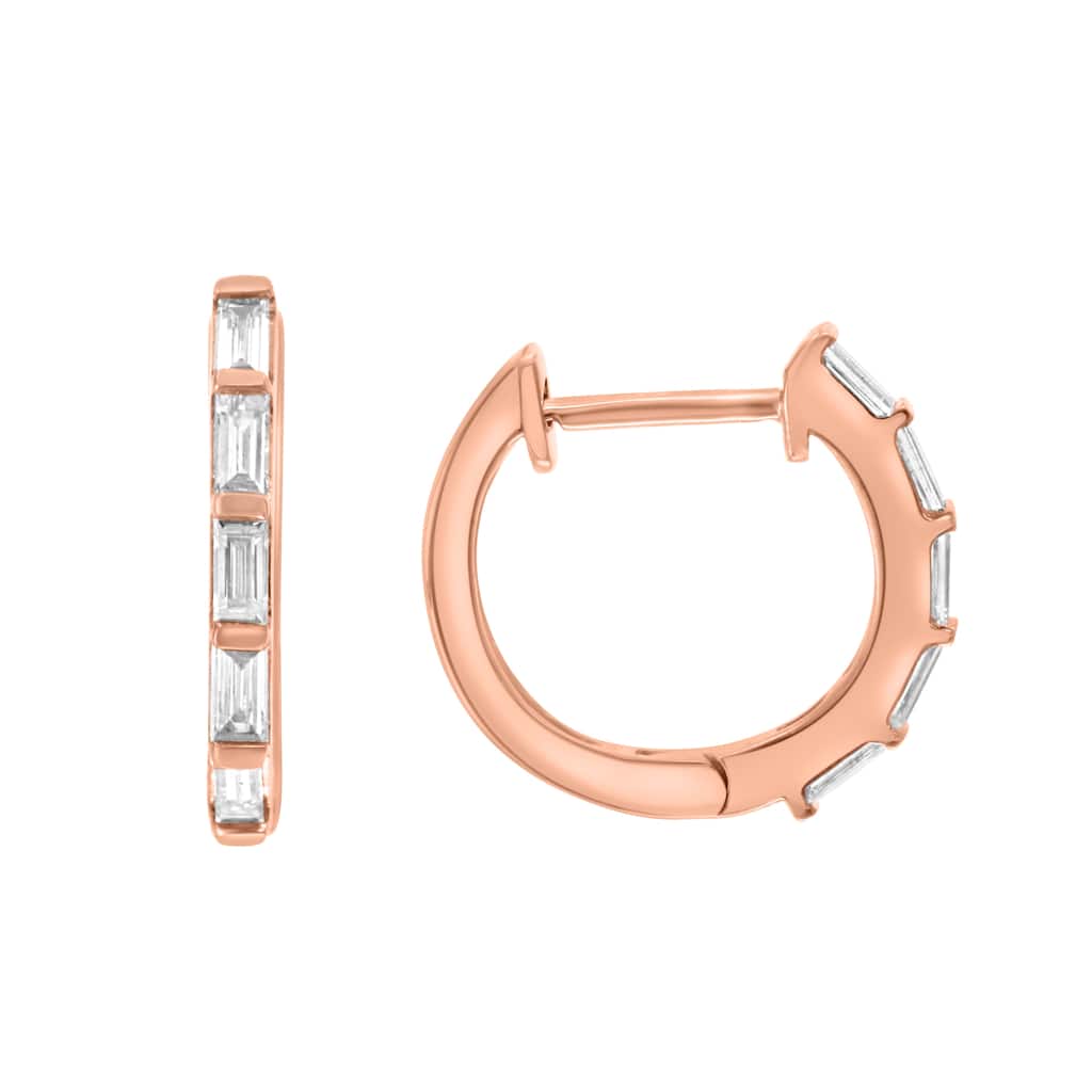 Effy Women's 14k Rose Gold Baguette Diamond Hoop Earrings