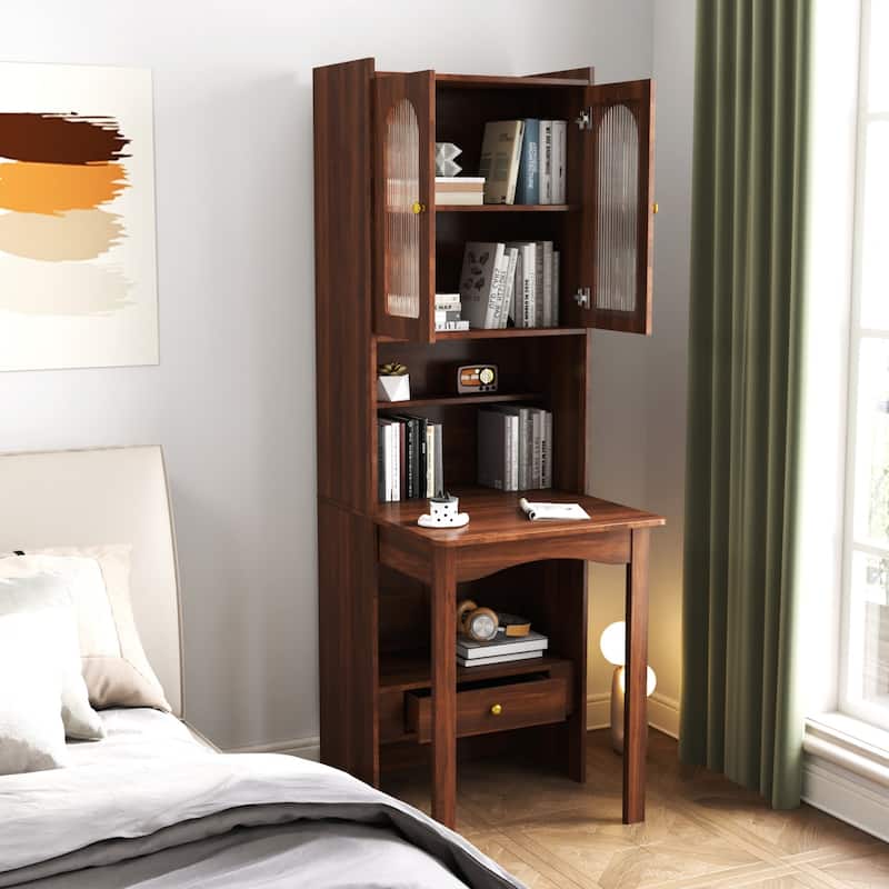 Fold-out Convertible Writing Table Study Desk with Cabinet and Drawer