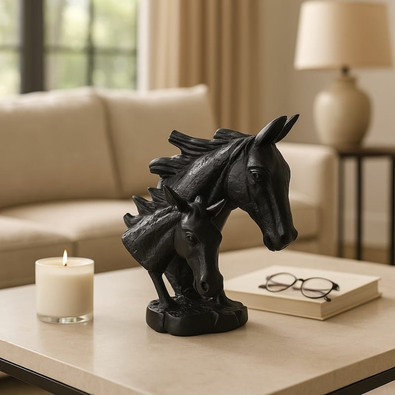 Horse and Foal Sculpture for Home Decor - 10", Black - 10.0"