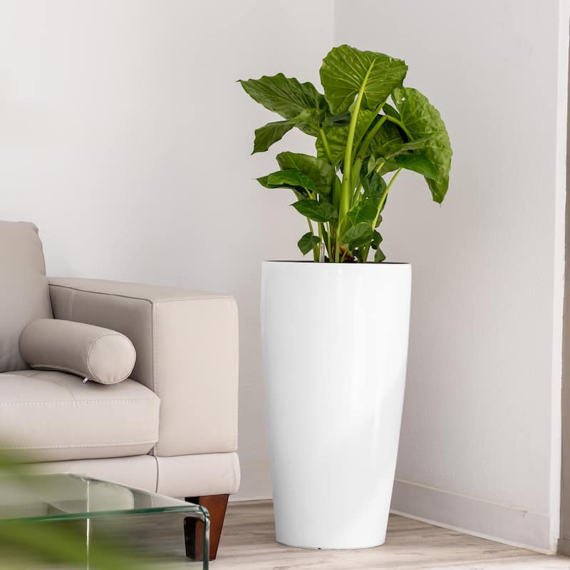 XBrand 29.5" H Plastic Self Watering Indoor Outdoor Tall Round Planter Pot, Decorative Gardening Pot, Home Décor Accent