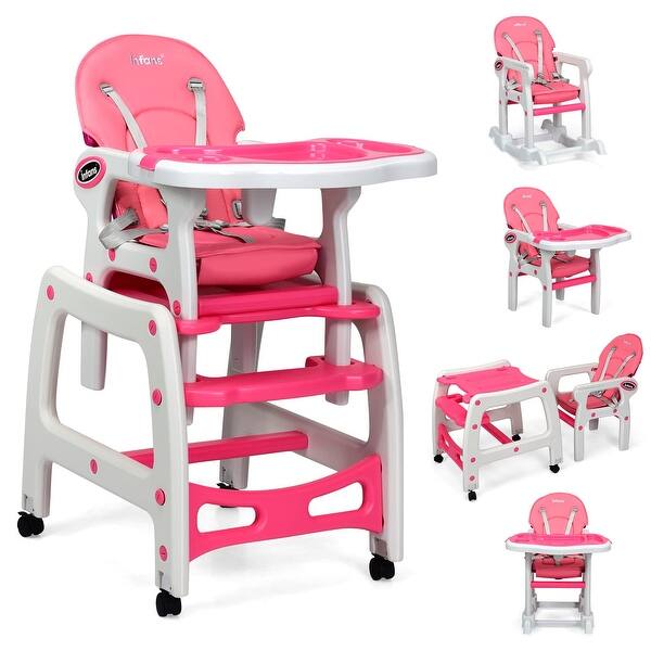 slide 2 of 21, 5 in 1 Baby High Chair, Convertible Toddler Table Chair Set, Rocking Chair, Multi-Function Seat w/ Wheels, Adjustable Seat Back Pink
