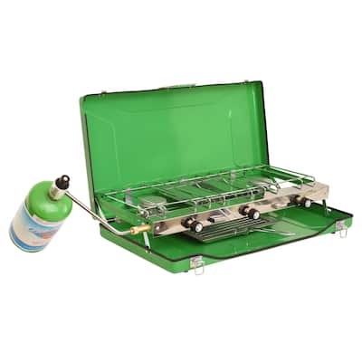 Flame King Portable 3-Burner Propane Camping Stove Grill w/ Toast Tray
