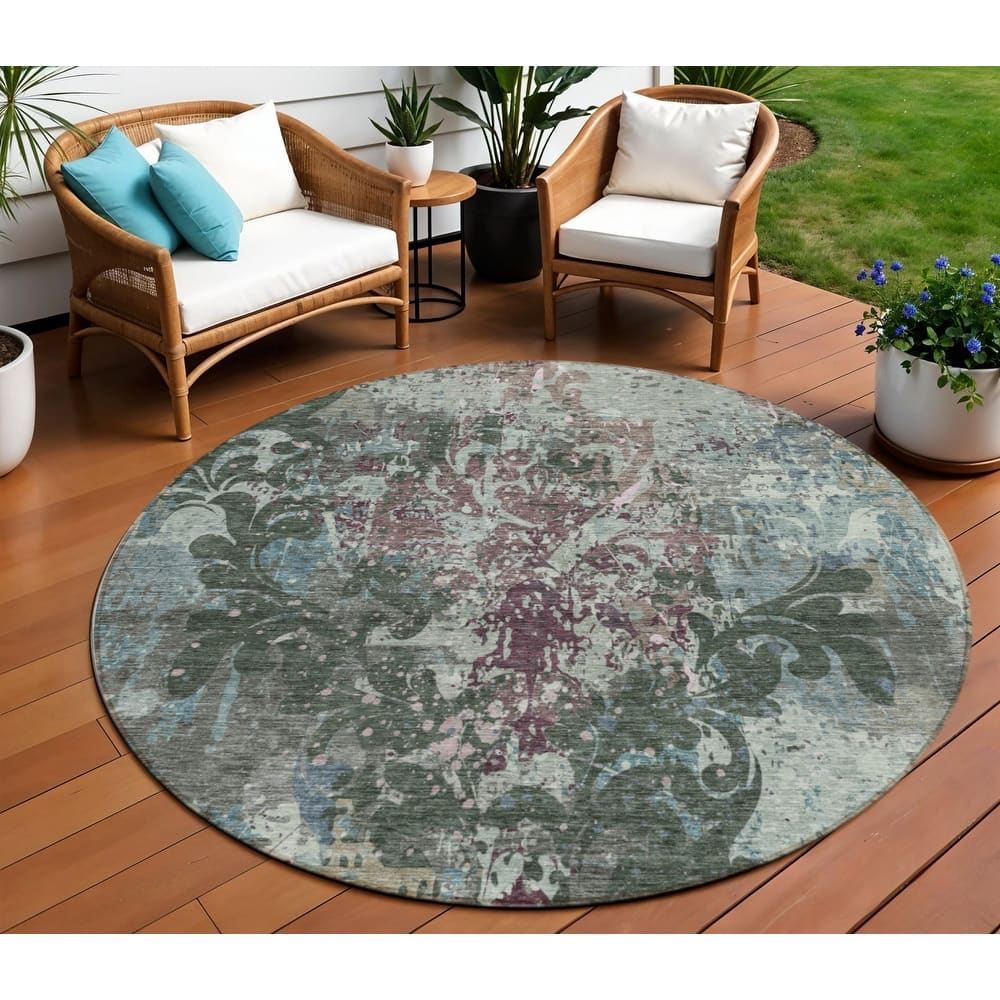 HomeRoots Damask Transitional Rectangle Outdoor Rug
