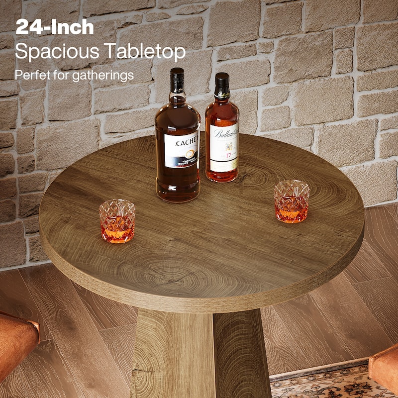 Home Bar Unit, High Round Bar Table with Footrest for Pub, Dining Room, Kitchen - 23.62" L x 23.62" W x 37.4" H