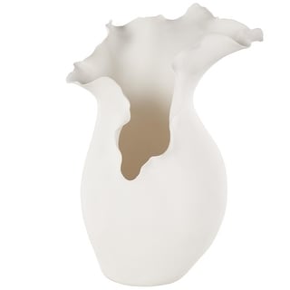 Ceramic Abstract Floral Inspired Vase with Wavy Folded Rim - White or ...