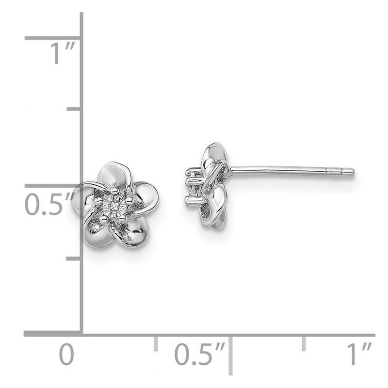 Curata 925 Sterling Silver Rhodium Plated Floral Diamond Post Earrings - 14.5x8mm Wide