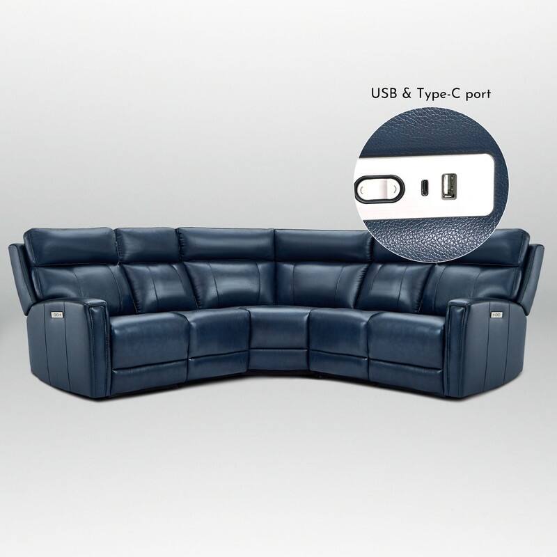 104" W 3-Color Genuine Leather Power Reclining sectional sofa With Zero Gravity, USB&USB-C Ports, 2 Stationary Armlesschairs