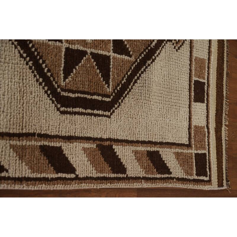 Natural Dye Handmade Kurdish Turkish Runner Rug Beige Wool Carpet - 3'4"x 11'9"