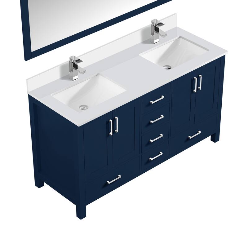 Jacques White Bath Vanity, Cultured Marble Top, Faucet Set and Mirror